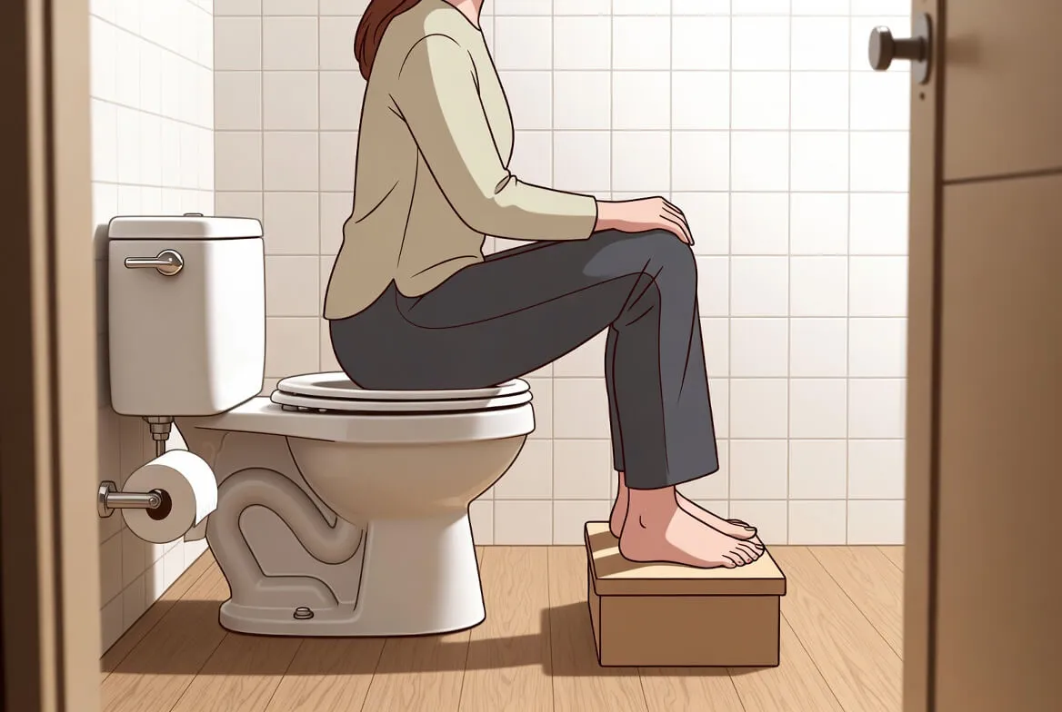 Recommended toilet posture with feet elevated - supporting easier and more comfortable bowel movements